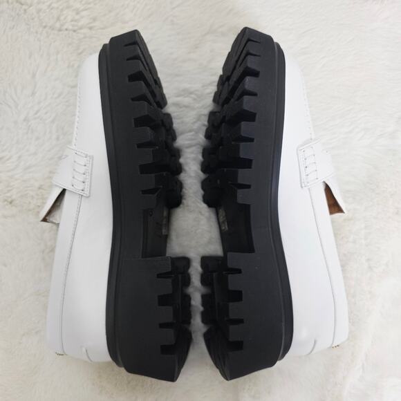 Maje White Leather Chunky Platform Lug Sole Loafers Clover Detail EU 38 / US 7.5 - Picture 8 of 14